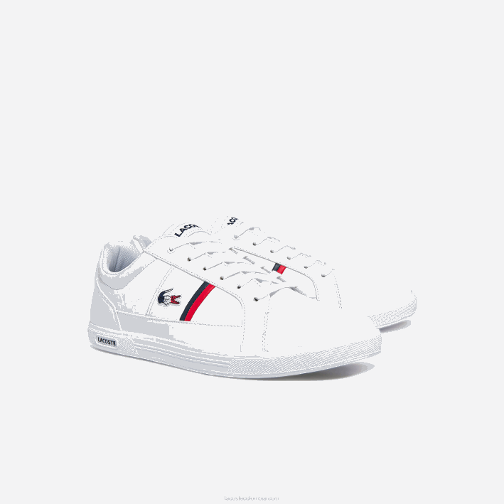 hombres Lacoste 6F241876 blanco/azul marino y rojo 407 zapatillas europa tricolore de piel y material sintético