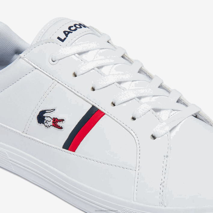 hombres Lacoste 6F241876 blanco/azul marino y rojo 407 zapatillas europa tricolore de piel y material sintético