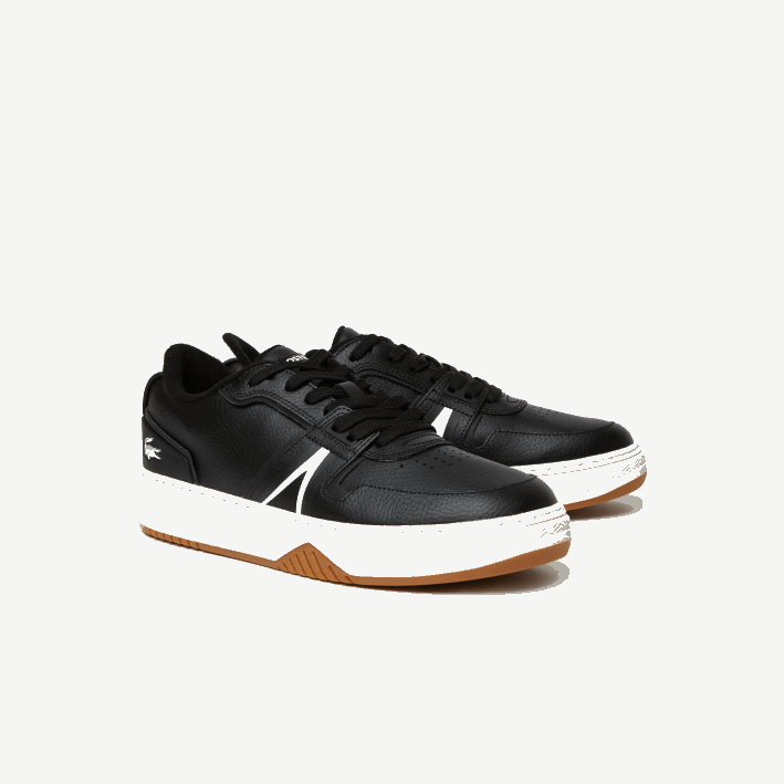 hombres Lacoste 6F241881 negro y blanco roto 454 zapatillas l001 de piel con tacón destalonado