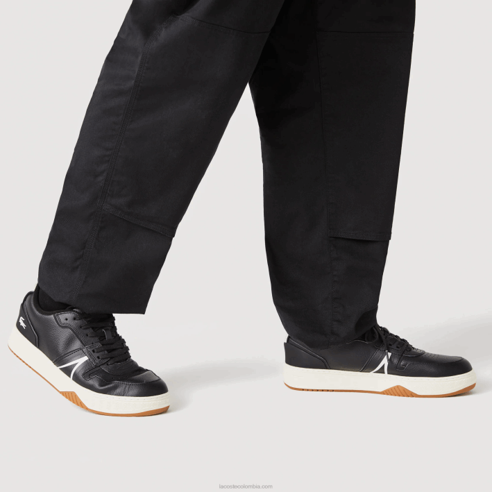 hombres Lacoste 6F241881 negro y blanco roto 454 zapatillas l001 de piel con tacón destalonado