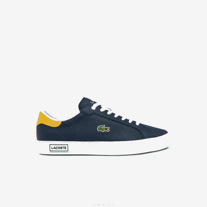 hombres Lacoste 6F241884 amarillo marino 2m3 tenis powercourt con detalles de cuero hombres Lacoste 6F241884 amarillo marino 2m3 tenis powercourt con detalles de cuero