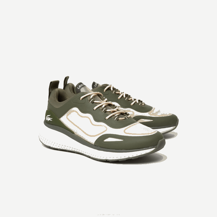 hombres Lacoste 6F241887 verde oscuro y blanco roto 1x3 zapatillas deportivas active 4851 de tejido