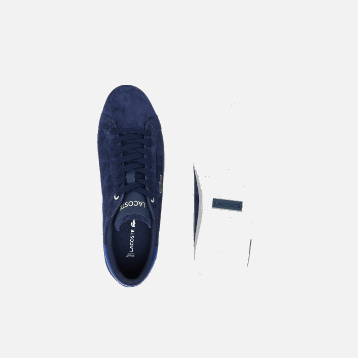 hombres Lacoste 6F241900 azul marino y blanco roto j18 zapatillas powercourt de piel en contraste de color