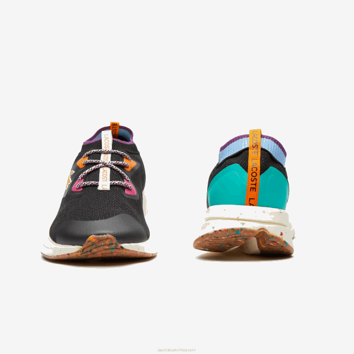 hombres Lacoste 6F241901 negro turquesa 1s3 tenis run spin eco textil