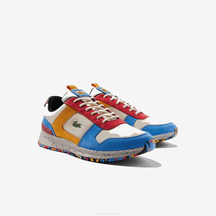 hombres Lacoste 6F241905 blanco rojo 4y0 tenis joggeur 2.0 de cuero con bloques de color