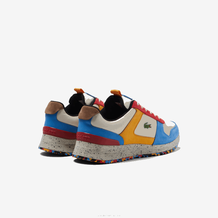 hombres Lacoste 6F241905 blanco rojo 4y0 tenis joggeur 2.0 de cuero con bloques de color