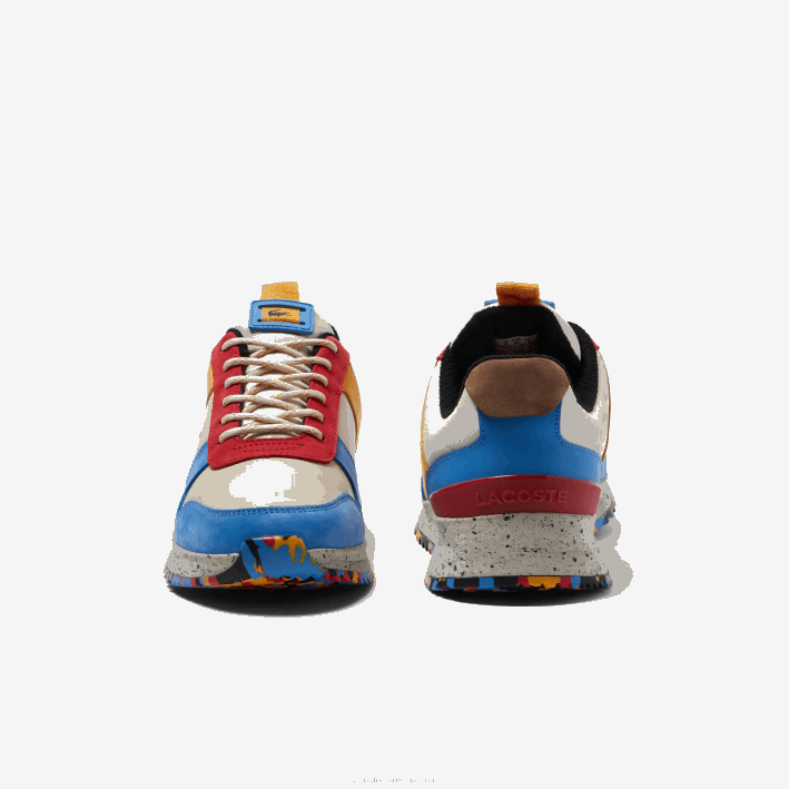 hombres Lacoste 6F241905 blanco rojo 4y0 tenis joggeur 2.0 de cuero con bloques de color