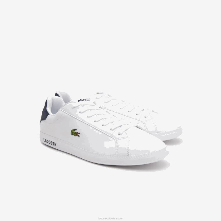 hombres Lacoste 6F241912 blanco y azul marino 042 zapatillas graduadas de piel
