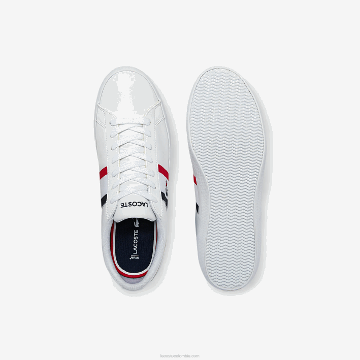 hombres Lacoste 6F241914 blanco/azul marino y rojo 407 zapatillas lerond tricolore de piel y material sintético