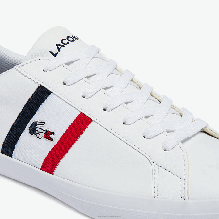 hombres Lacoste 6F241914 blanco/azul marino y rojo 407 zapatillas lerond tricolore de piel y material sintético