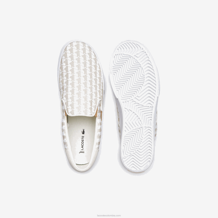 hombres Lacoste 6F241855 blanco roto y blanco 03a saltar servir textil sin cordones