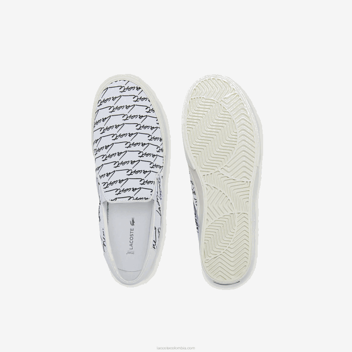 hombres Lacoste 6F241860 blanco y negro 147 sin cordones impresos en lienzo con servicio de salto
