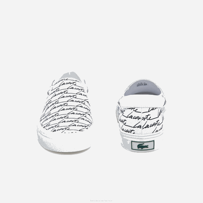 hombres Lacoste 6F241860 blanco y negro 147 sin cordones impresos en lienzo con servicio de salto