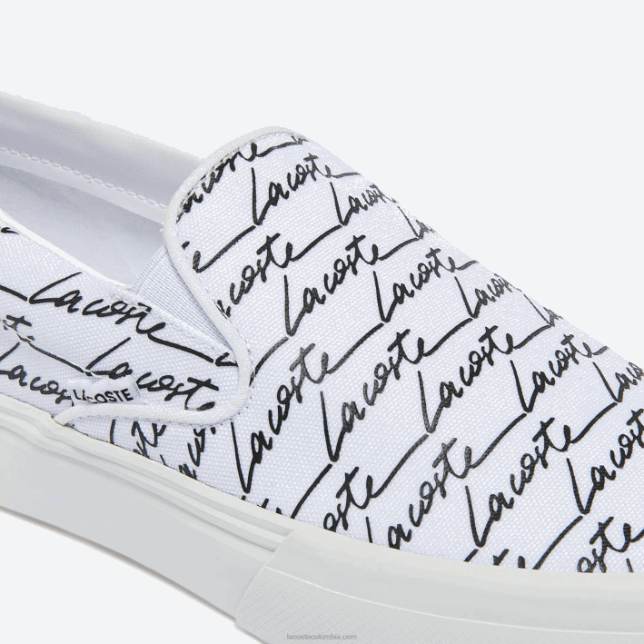 hombres Lacoste 6F241860 blanco y negro 147 sin cordones impresos en lienzo con servicio de salto