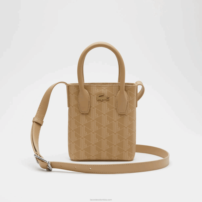 mujer Lacoste 6F242790 beige vienés l01 bolso satchel mini con monograma estampado mujer Lacoste 6F242790 beige vienés l01 bolso satchel mini con monograma estampado
