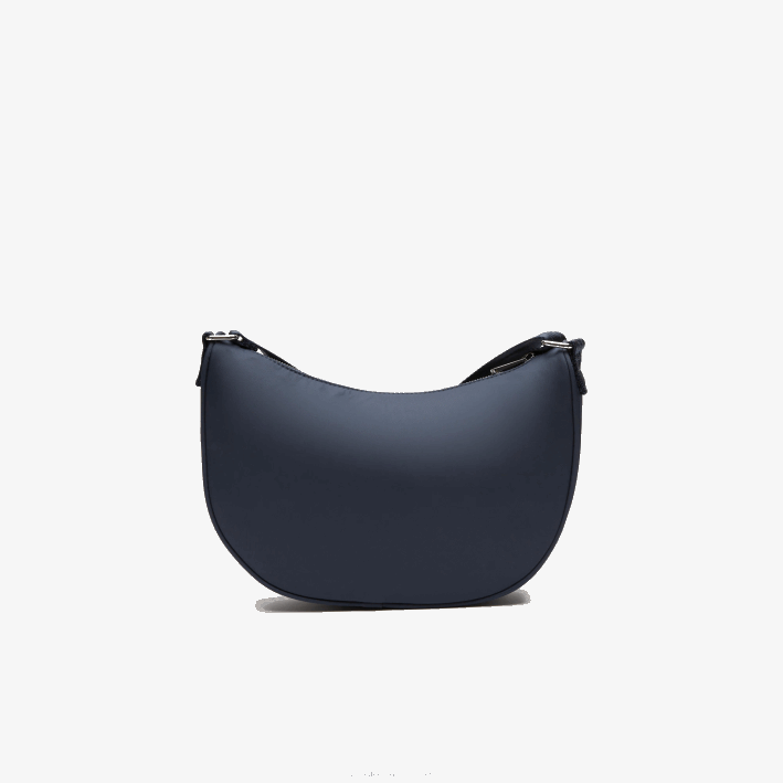 mujer Lacoste 6F242796 azul nuit blanc m05 bolsa de media luna con logo en contraste