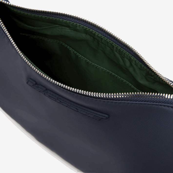 mujer Lacoste 6F242796 azul nuit blanc m05 bolsa de media luna con logo en contraste