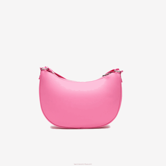 mujer Lacoste 6F242797 rosa salvaje corrida m00 bolsa de media luna con logo en contraste