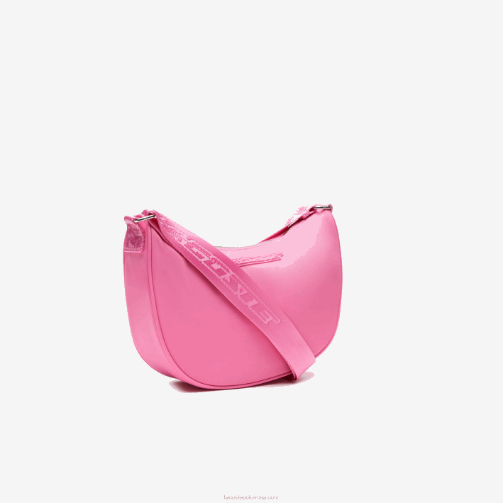 mujer Lacoste 6F242797 rosa salvaje corrida m00 bolsa de media luna con logo en contraste