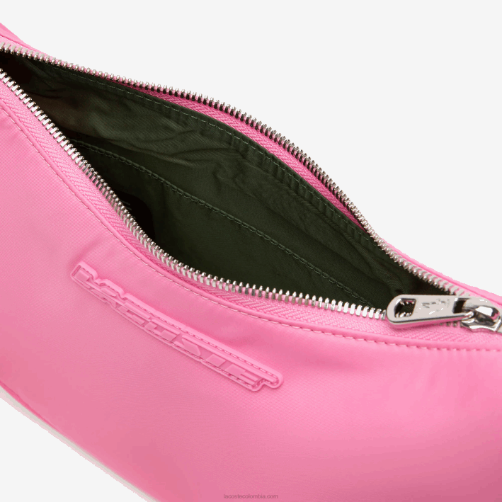 mujer Lacoste 6F242797 rosa salvaje corrida m00 bolsa de media luna con logo en contraste