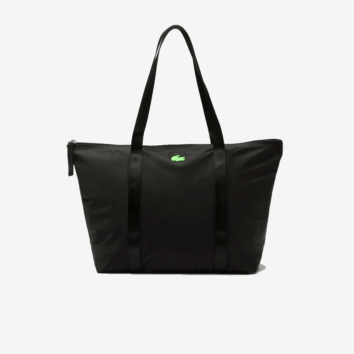 mujer Lacoste 6F242822 noir vert fluo k03 bolso shopper izzie grande de lona con asas a rayas mujer Lacoste 6F242822 noir vert fluo k03 bolso shopper izzie grande de lona con asas a rayas