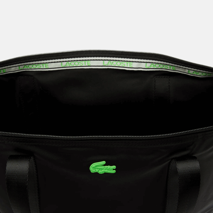 mujer Lacoste 6F242822 noir vert fluo k03 bolso shopper izzie grande de lona con asas a rayas