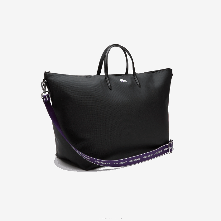 mujer Lacoste 6F242823 samui negro k48 bolsa de fin de semana con correa en contraste