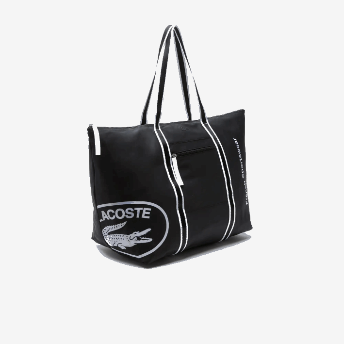 mujer Lacoste 6F242839 negro blanco 279 bolsa de fin de semana plegable con estampado en contraste