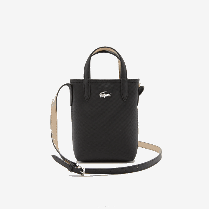 mujer Lacoste 6F242871 negro krema a91 bolso de hombro Anna Signature de petit piqué reversible