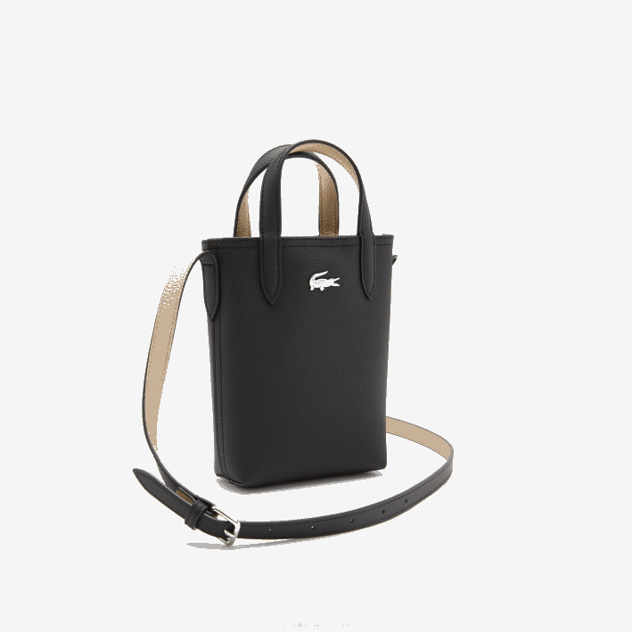 mujer Lacoste 6F242871 negro krema a91 bolso de hombro Anna Signature de petit piqué reversible