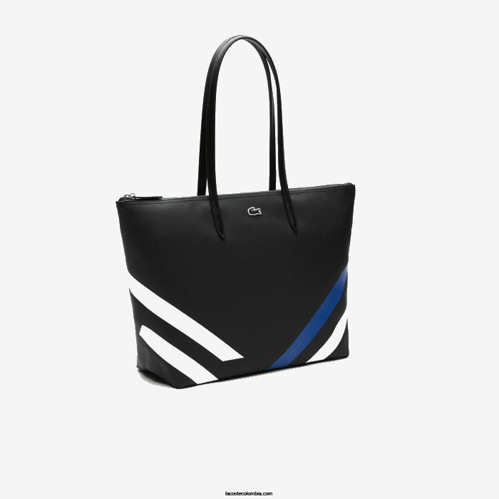 mujer Lacoste 6F242890 negro marina blanco k35 bolsa de compras con rayas en bloques de color en contraste