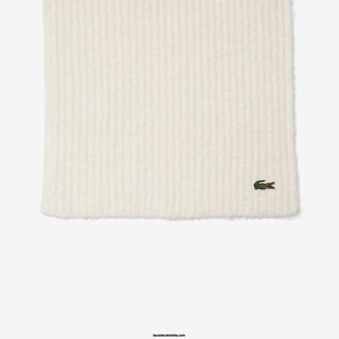 mujer Lacoste 6F242911 xfj blanco bufanda grande de lana de canalé