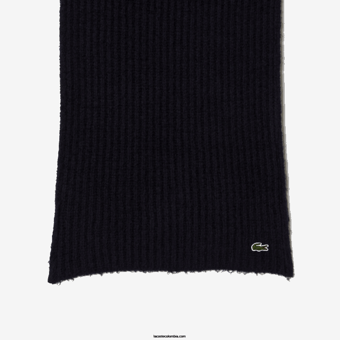 mujer Lacoste 6F242912 azul marino 166 bufanda grande de lana de canalé