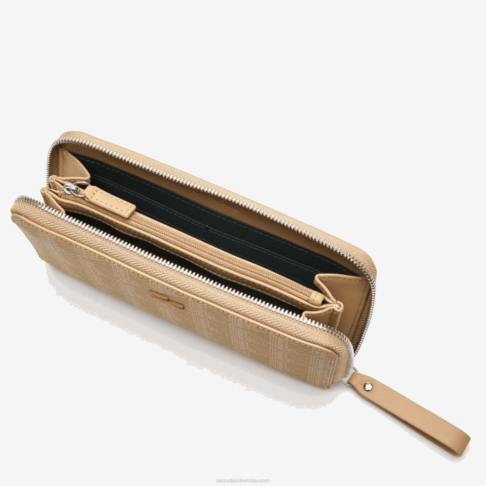 mujer Lacoste 6F242773 beige vienés l01 cartera con cremallera y monograma estampado