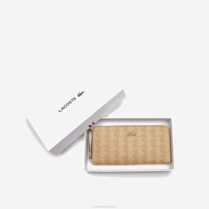 mujer Lacoste 6F242773 beige vienés l01 cartera con cremallera y monograma estampado