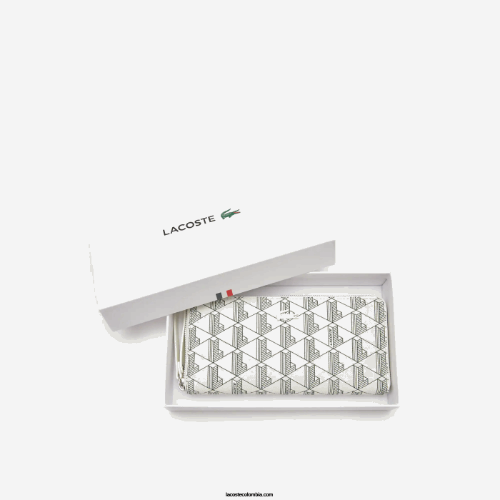 mujer Lacoste 6F242774 farina sinople f89 cartera con cremallera y monograma estampado