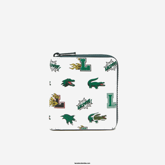 mujer Lacoste 6F242893 blanc croc por toda la prenda l05 cartera pequeña con cremallera y estampado de cómic