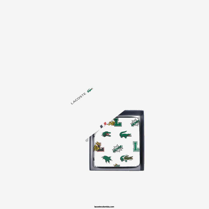 mujer Lacoste 6F242893 blanc croc por toda la prenda l05 cartera pequeña con cremallera y estampado de cómic
