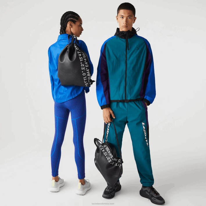 mujer Lacoste 6F242105 negro blanco 279 mochila plana con coordenadas geográficas en contraste