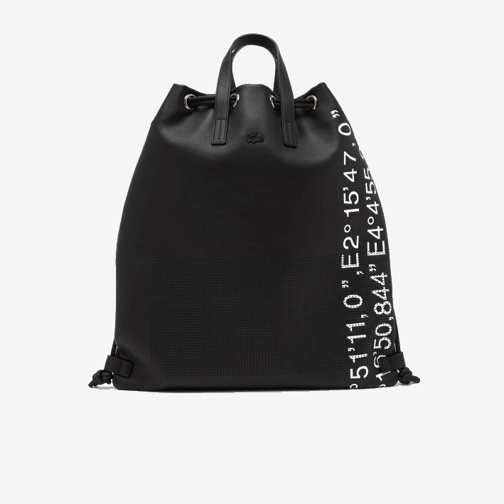 mujer Lacoste 6F242105 negro blanco 279 mochila plana con coordenadas geográficas en contraste