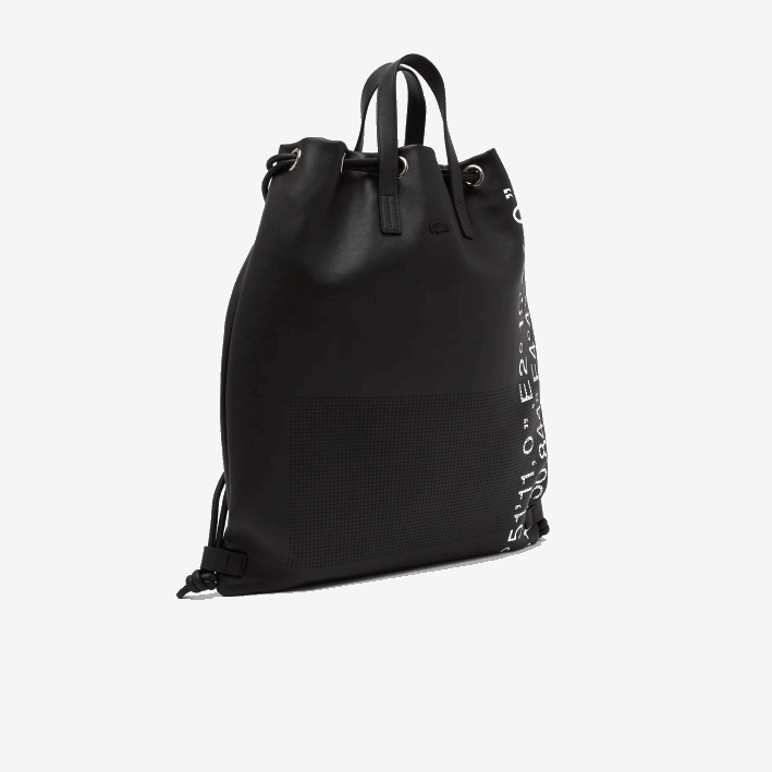 mujer Lacoste 6F242105 negro blanco 279 mochila plana con coordenadas geográficas en contraste