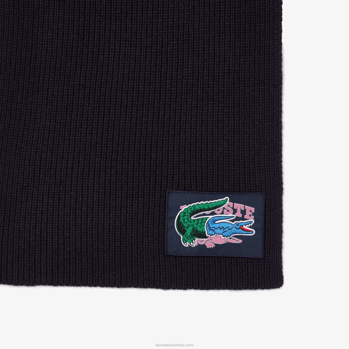 mujer Lacoste 6F241691 azul marino 166 set de regalo de gorro y bufanda de lana acanalada