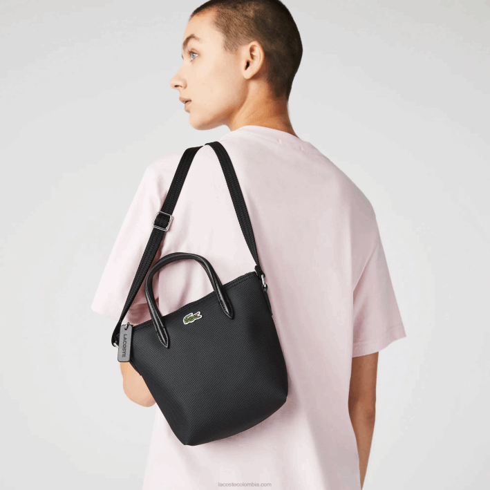 mujer Lacoste 6F242820 negro 000 l.12.12 concept bolso tote mini de lona revestida de petit piqué con cremallera mujer Lacoste 6F242820 negro 000 l.12.12 concept bolso tote mini de lona revestida de petit piqué con cremallera