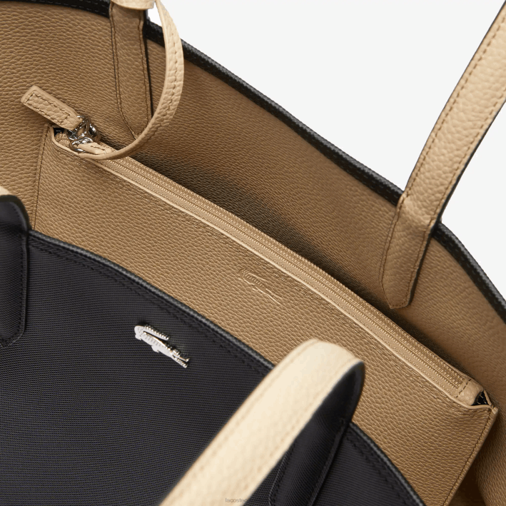 mujer Lacoste 6F242824 negro krema a91 bolso shopper anna reversible bicolor