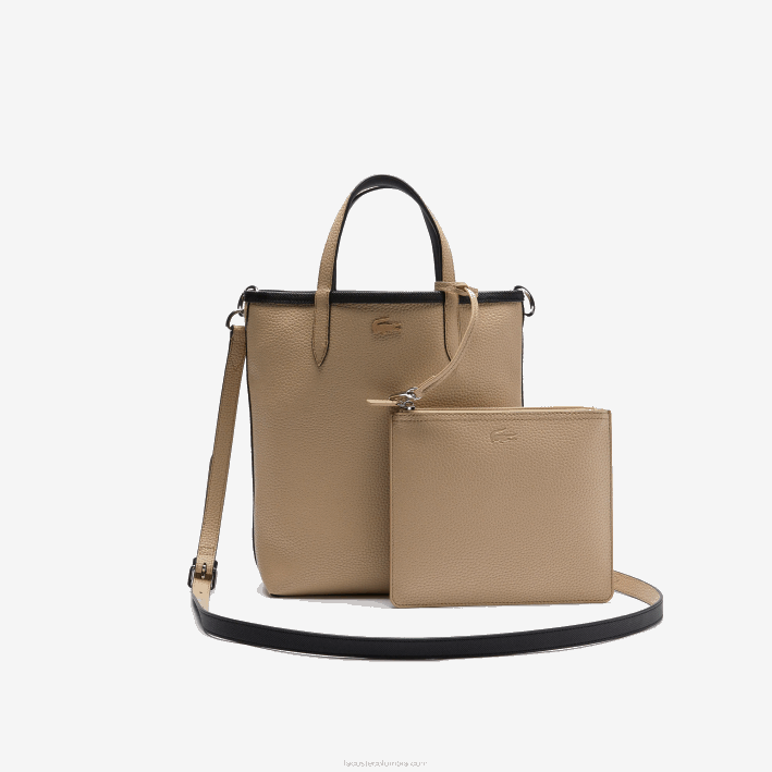 mujer Lacoste 6F242830 negro krema a91 tote anna reversible de lona revestida