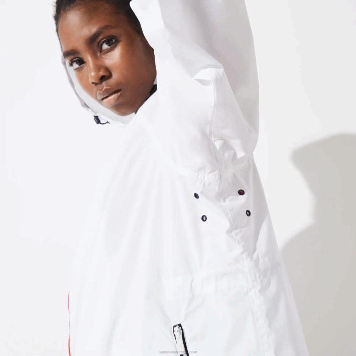 mujer Lacoste 6F242622 blanco azul marino rojo a10 gabardina plegable sport edición espíritu deportivo francés