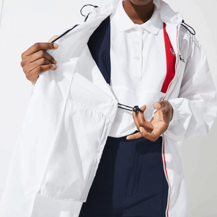 mujer Lacoste 6F242622 blanco azul marino rojo a10 gabardina plegable sport edición espíritu deportivo francés