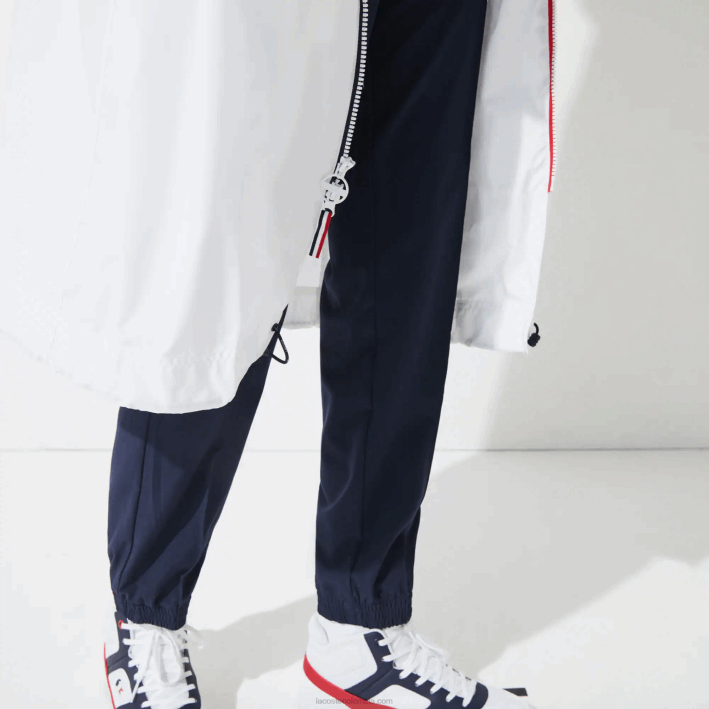 mujer Lacoste 6F242622 blanco azul marino rojo a10 gabardina plegable sport edición espíritu deportivo francés