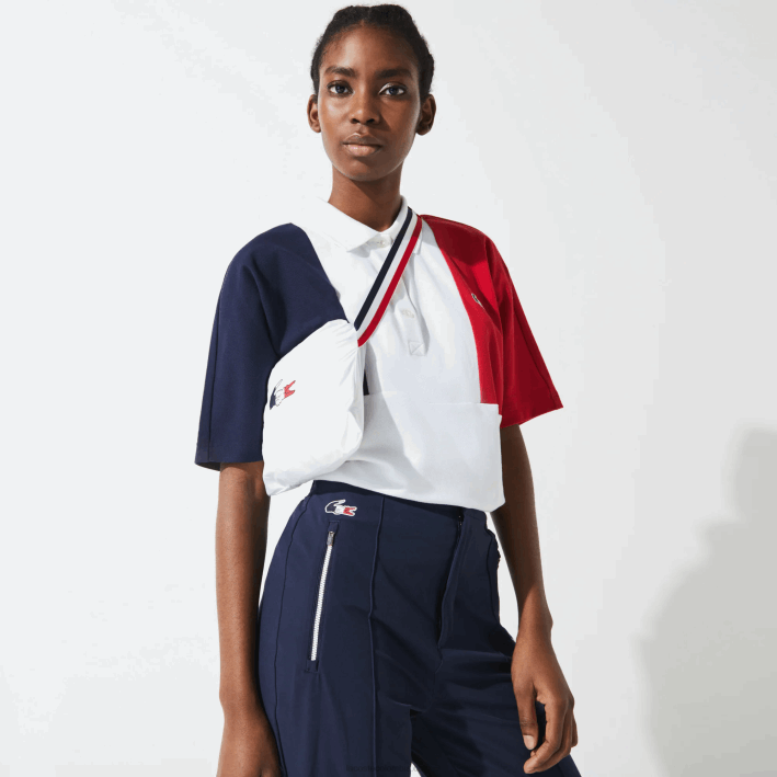 mujer Lacoste 6F242622 blanco azul marino rojo a10 gabardina plegable sport edición espíritu deportivo francés