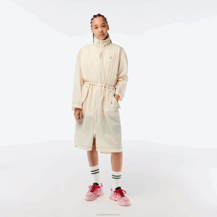mujer Lacoste 6F242441 xfj blanco parka con capucha 2 en 1 repelente al agua